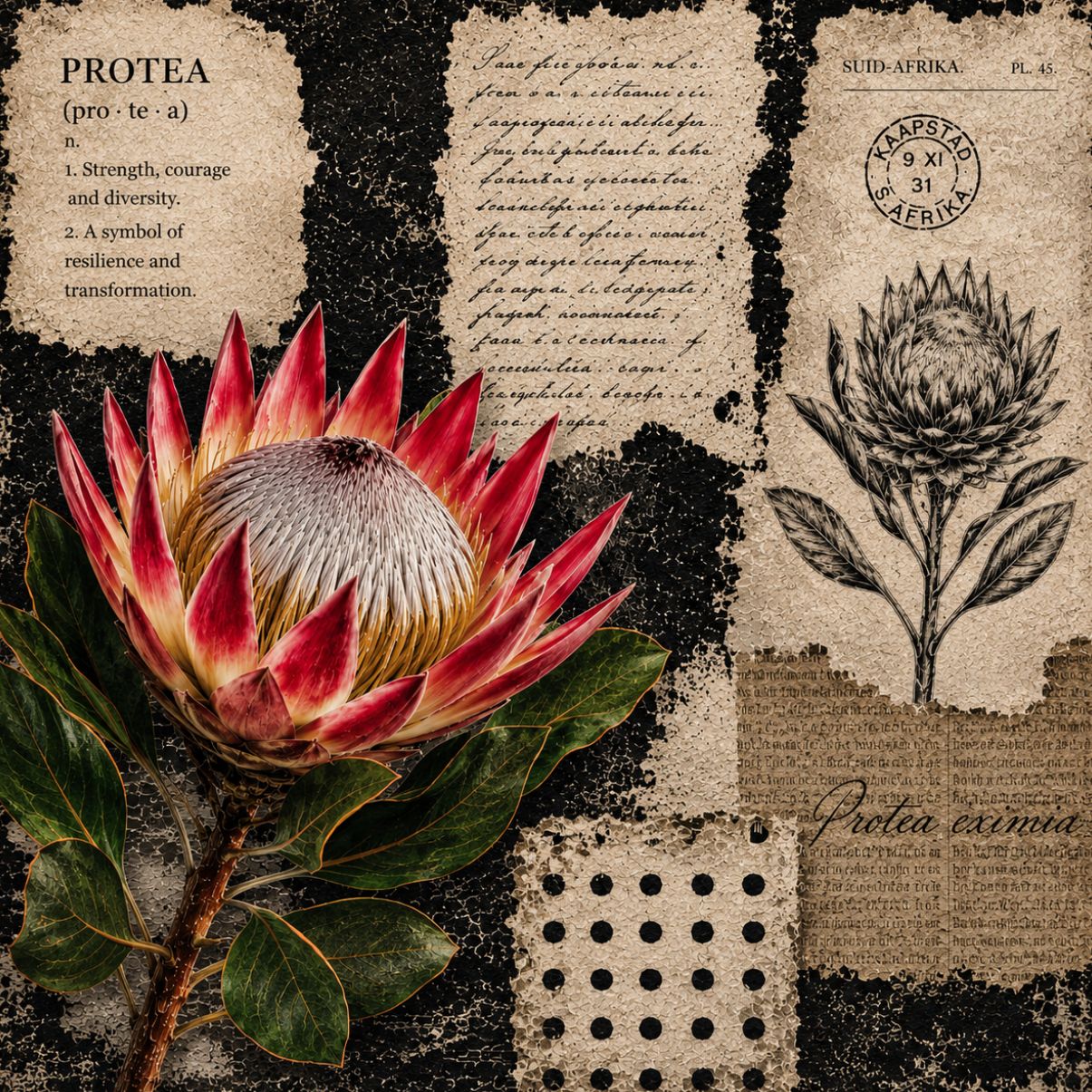 Ceramic Tile Black & White Protea