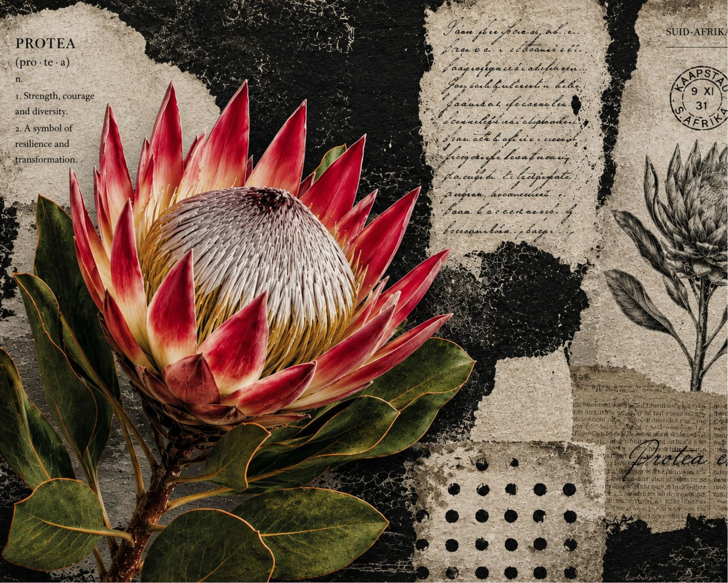 Ceramic Tile Black & White Protea