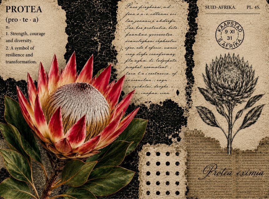MDF Keyring Black & White Protea