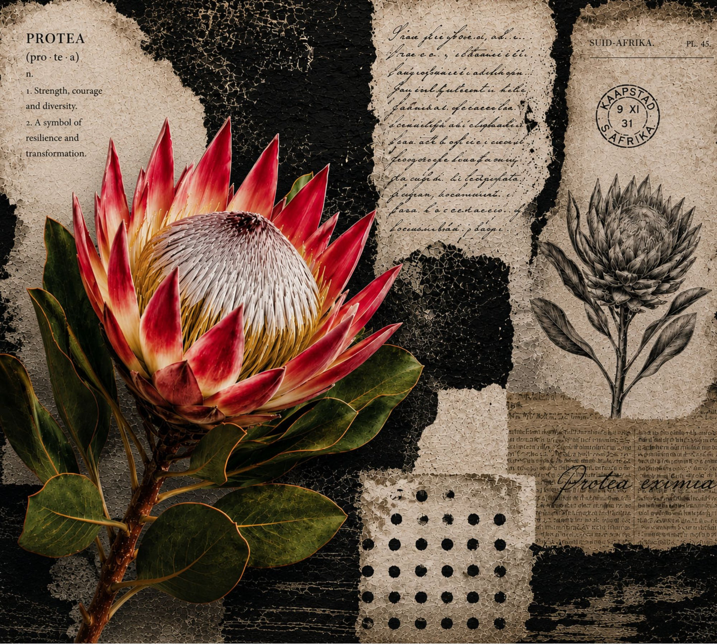 Oven Glove Black & White Protea