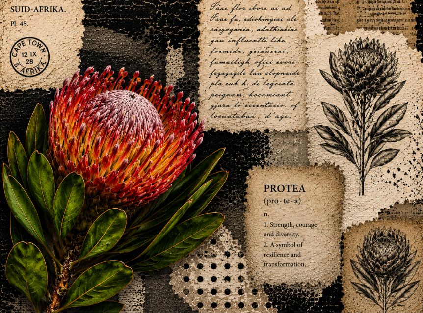 MDF Keyring Black & White Protea