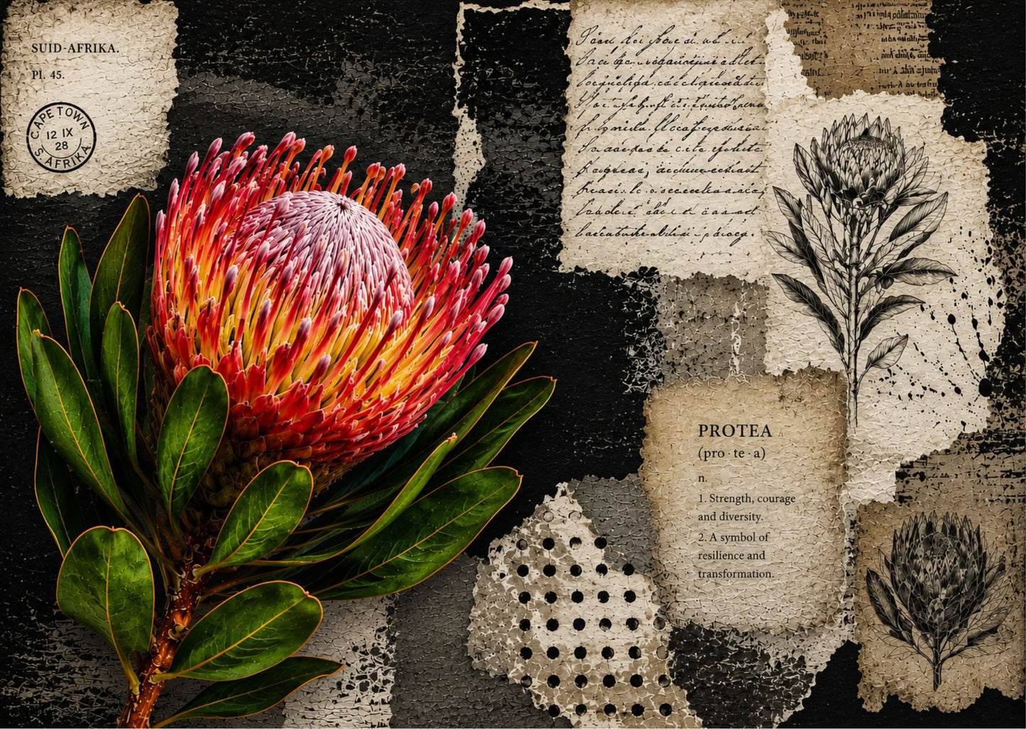 Pot Holder Black & White Protea
