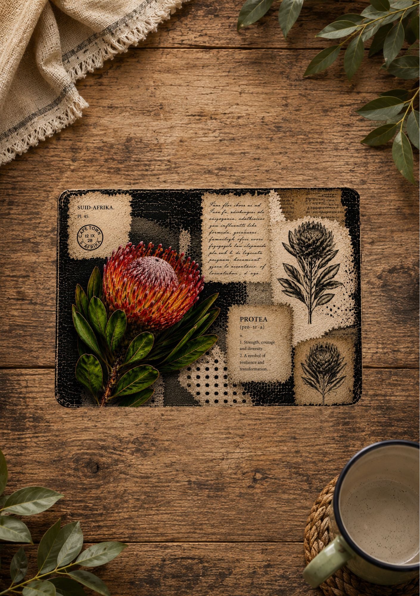 Printed Placemat Black & White Protea