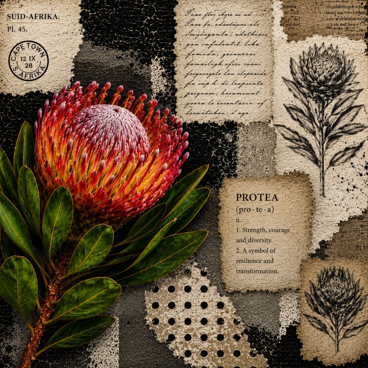 Ceramic Tile Black & White Protea
