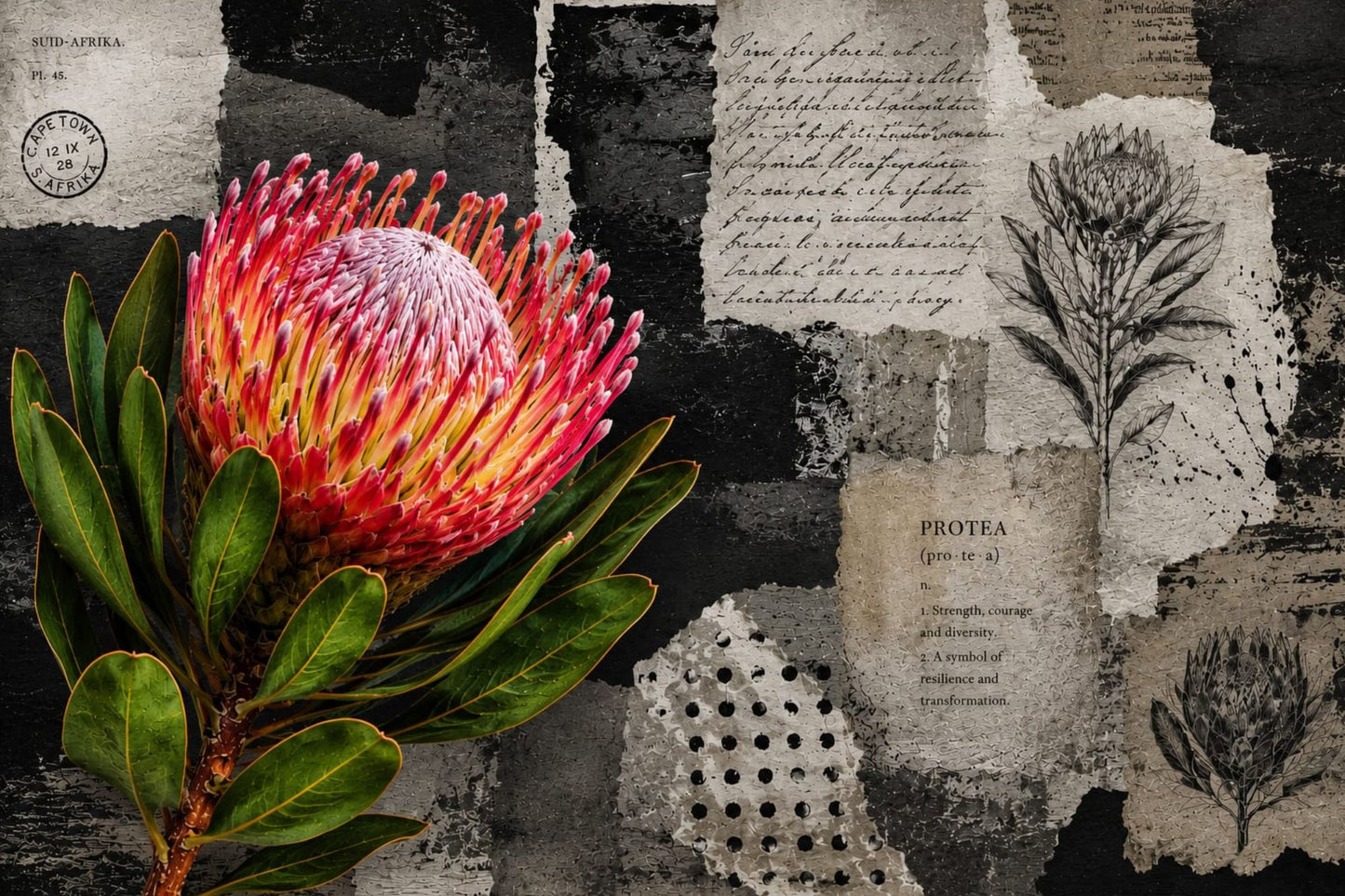 Printed Placemat Black & White Protea