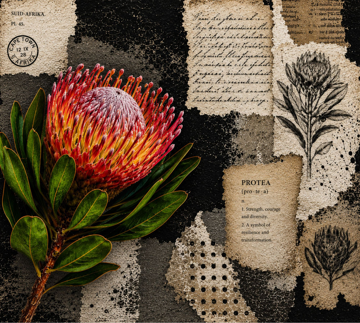 Oven Glove Black & White Protea