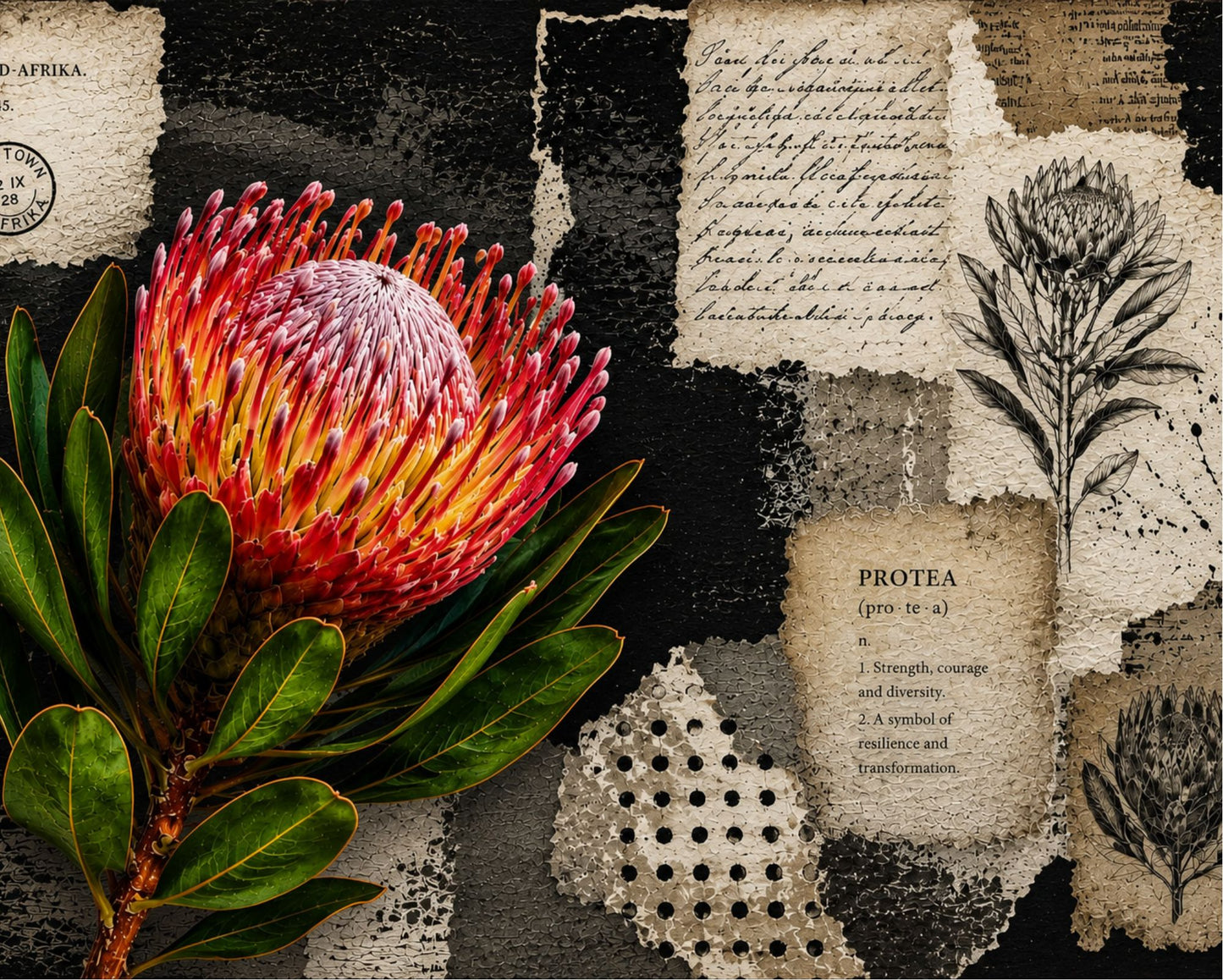Ceramic Tile Black & White Protea