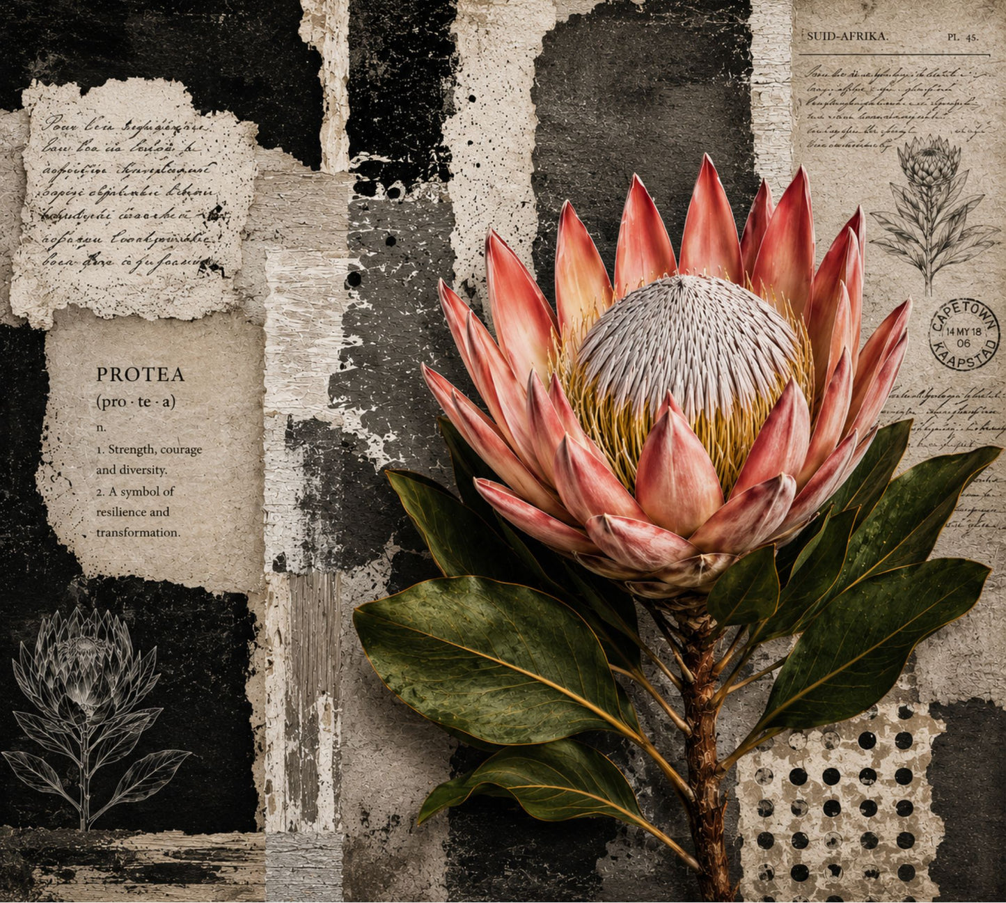 Oven Glove Black & White Protea