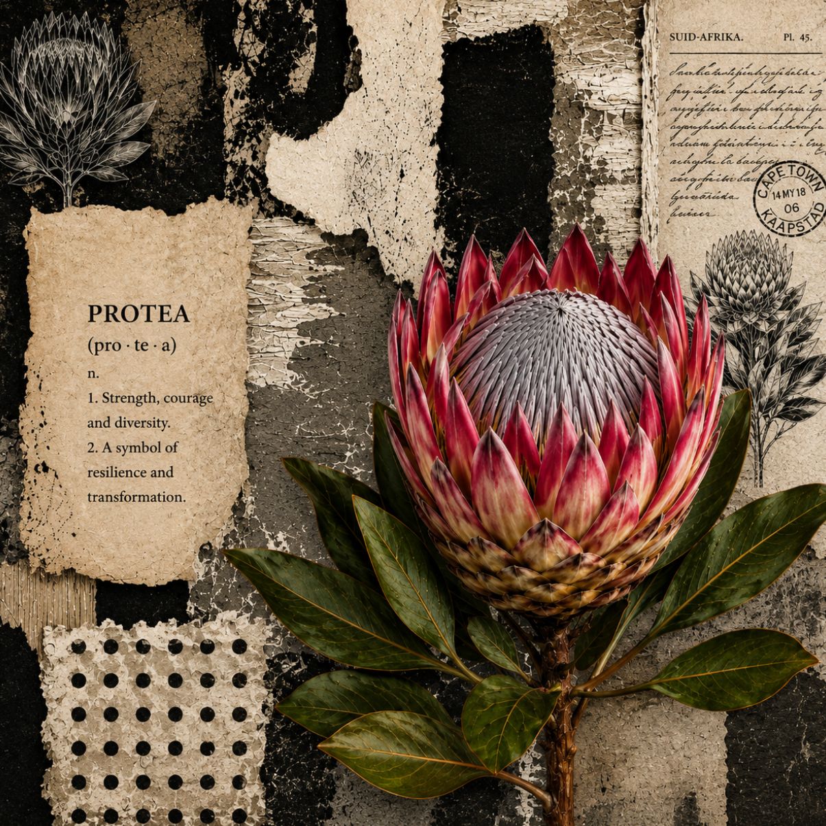 Ceramic Tile Black & White Protea