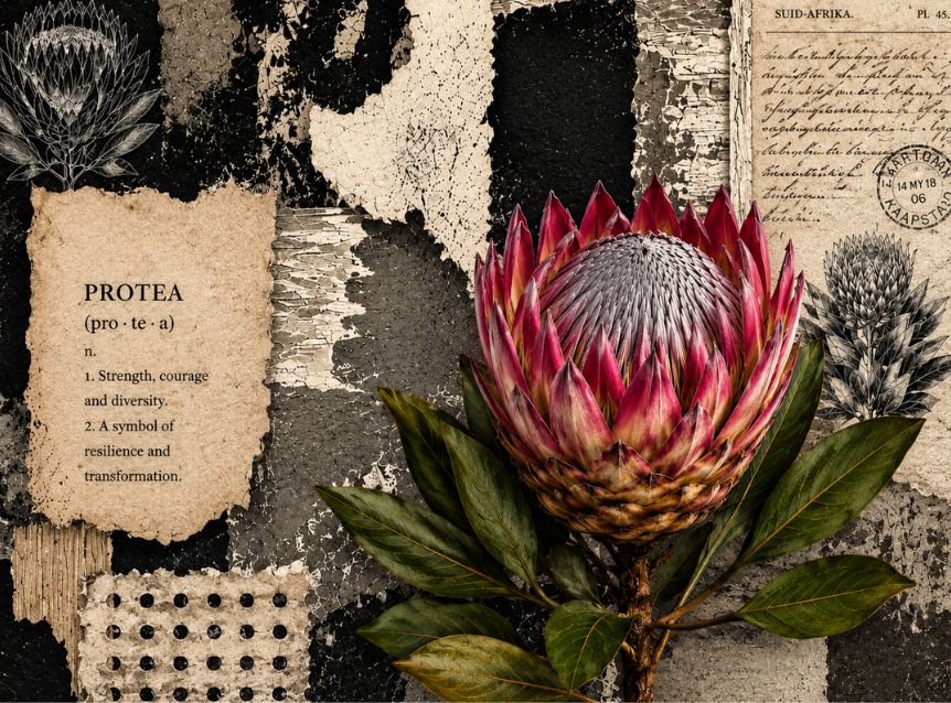MDF Keyring Black & White Protea