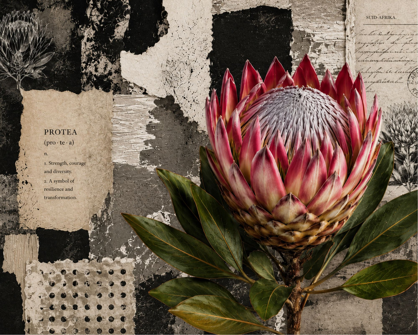 Ceramic Tile Black & White Protea