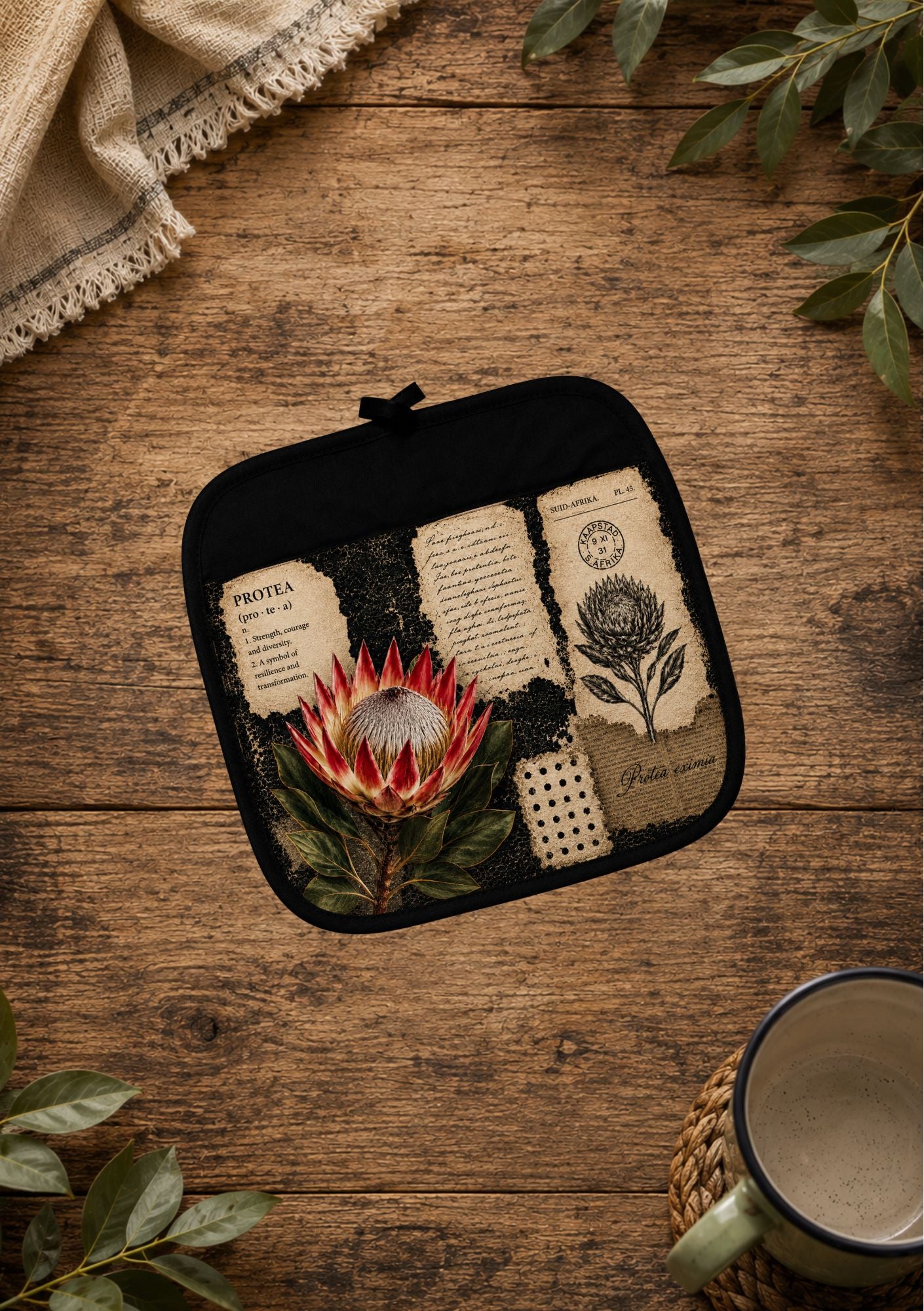 Pot Holder Black & White Protea