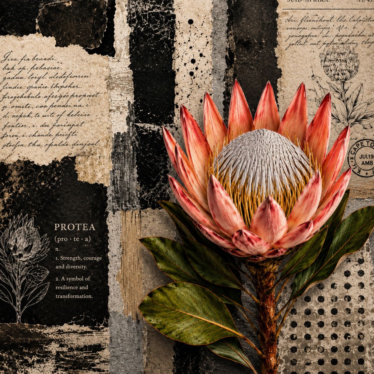 Ceramic Tile Black & White Protea