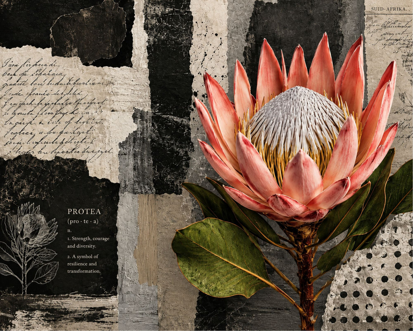Ceramic Tile Black & White Protea