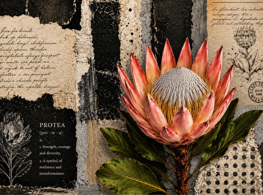 MDF Keyring Black & White Protea