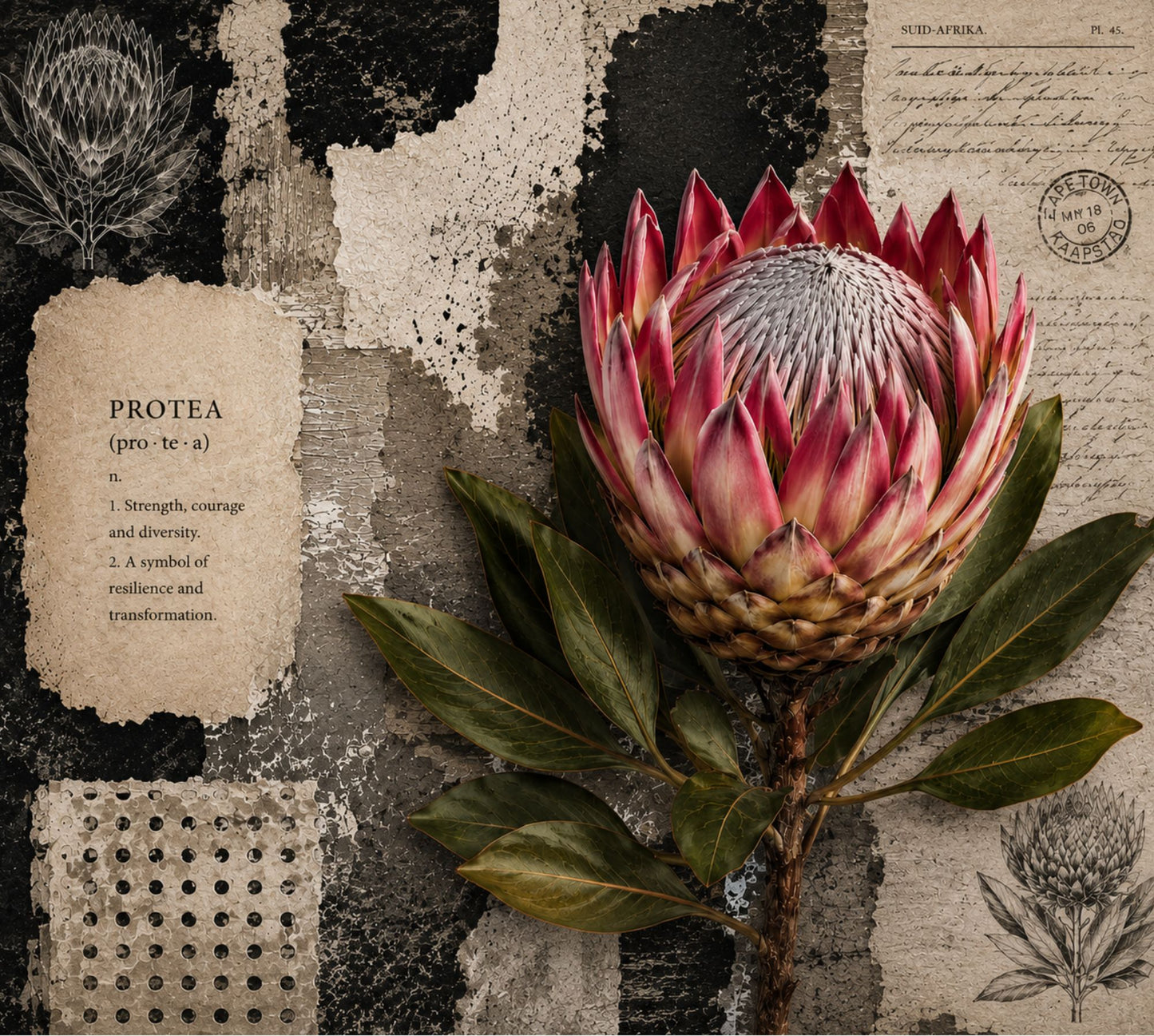 Oven Glove Black & White Protea