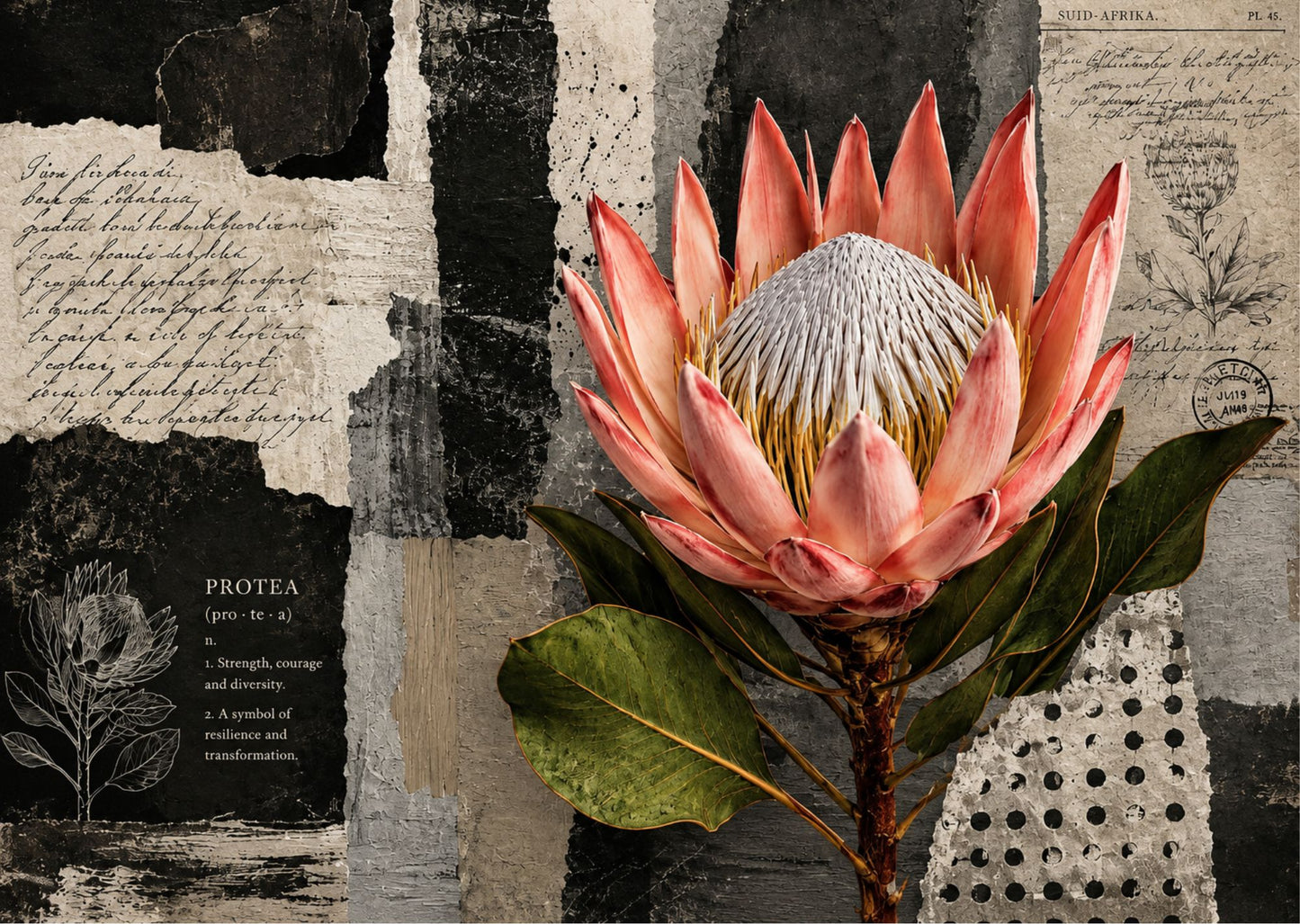 Pot Holder Black & White Protea