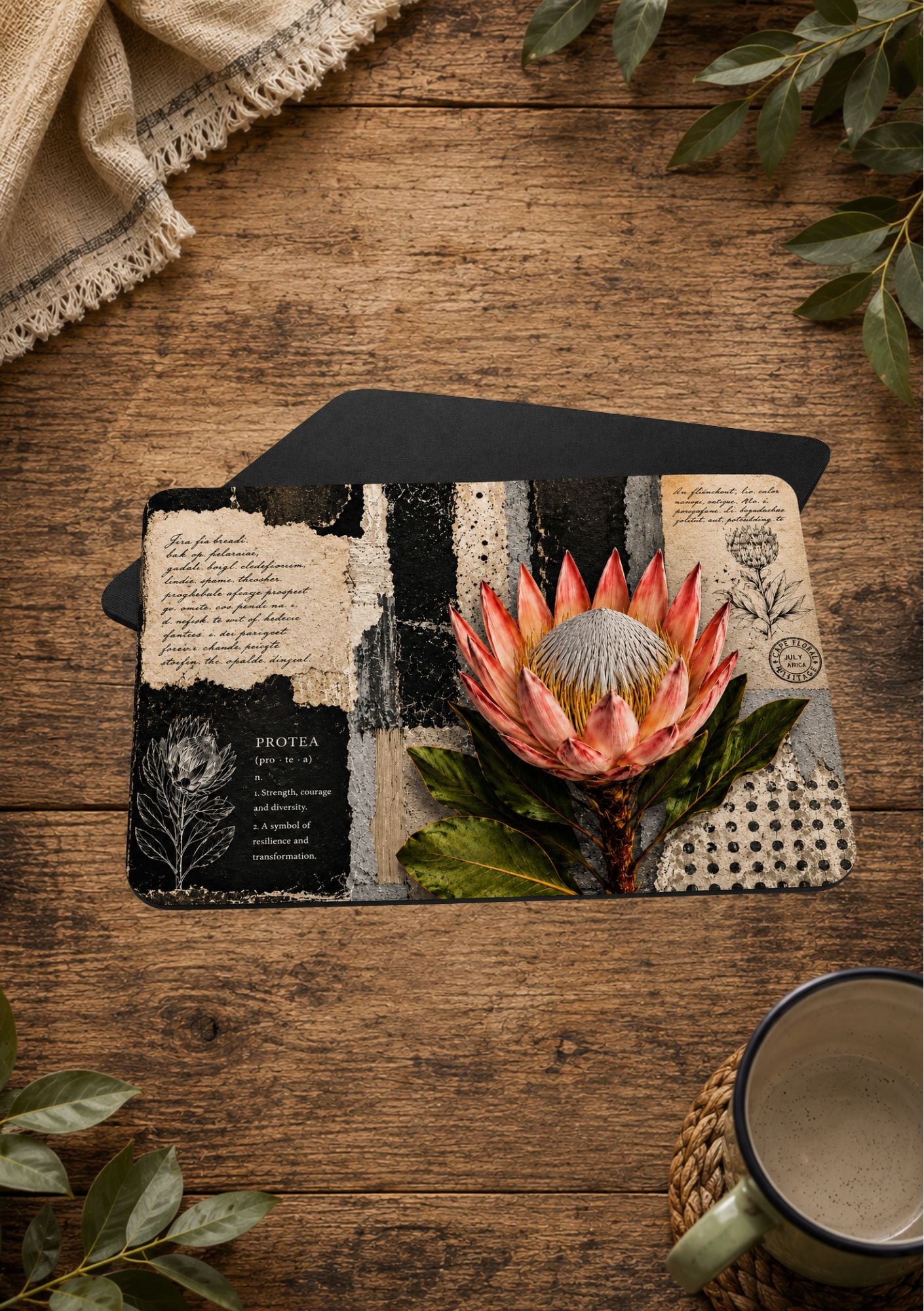 Neoprene Mousepad Black & White Protea