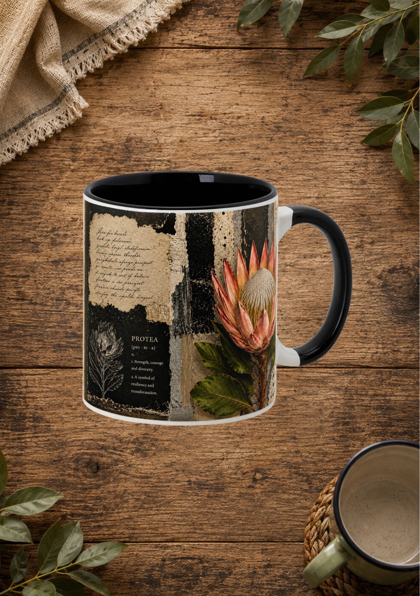 Two Tone Coffee Mug Black & White Protea