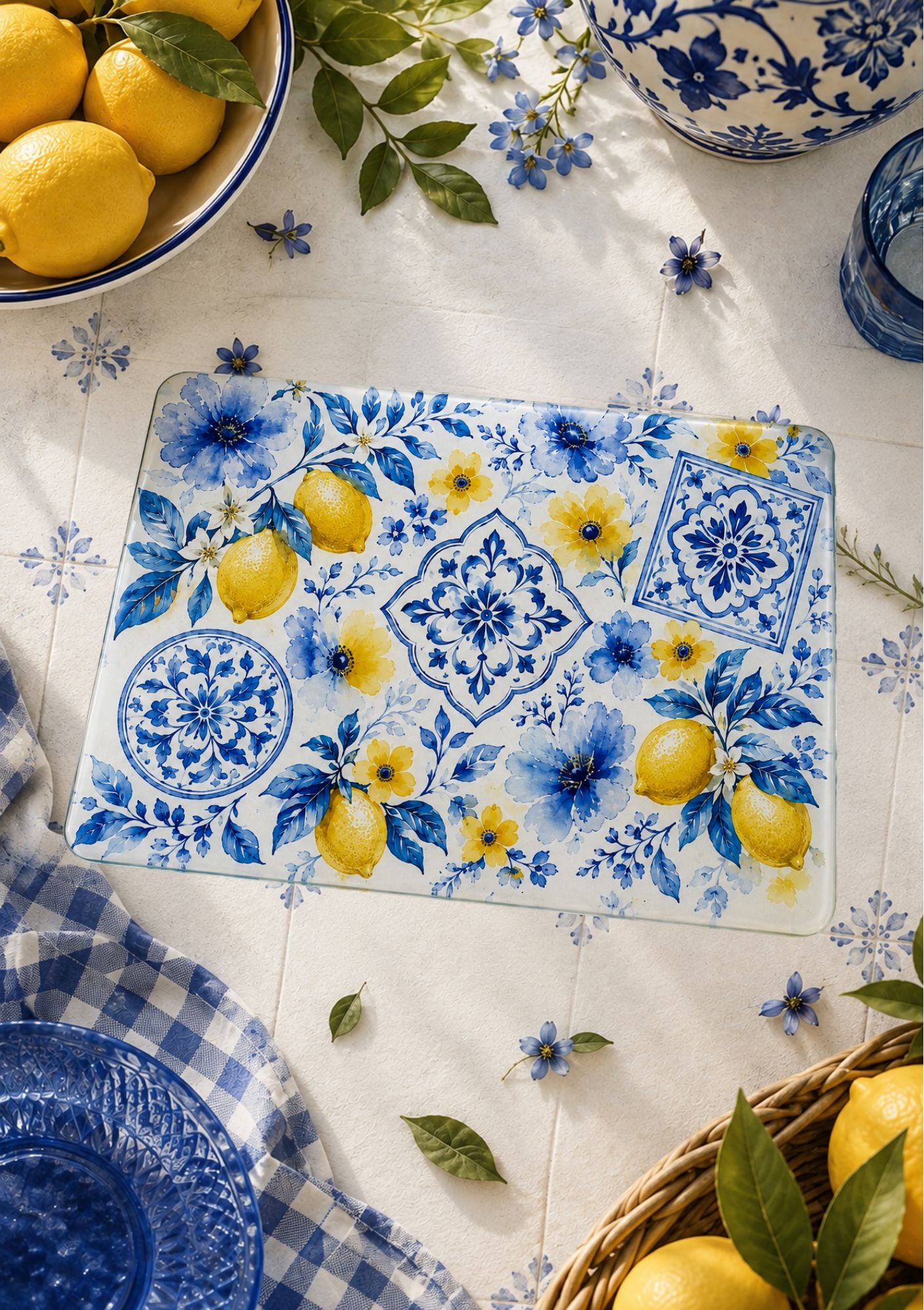 Glass Cutting Board Mediterranean