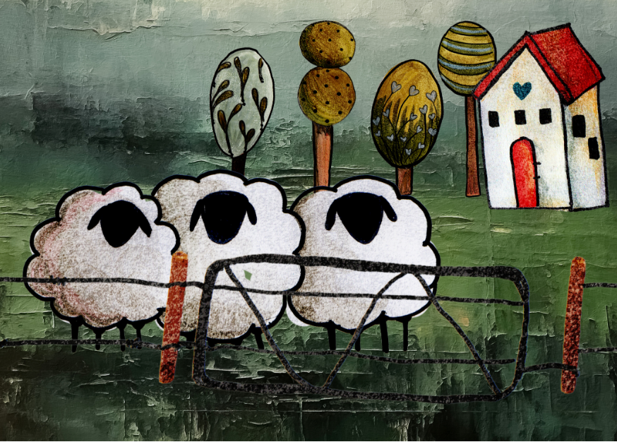 MDF Keyring Artsy Sheep