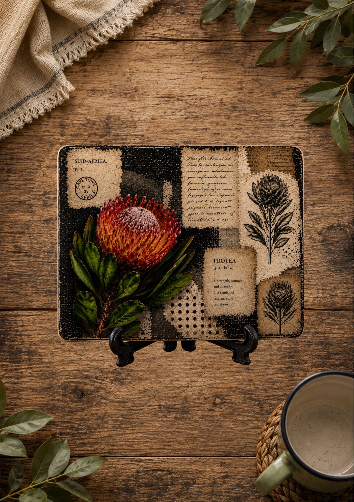 Ceramic Tile Black & White Protea