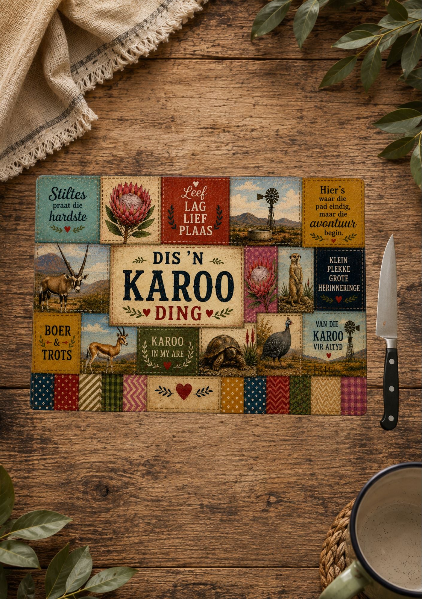 Glass Cutting Board Karoo Patch